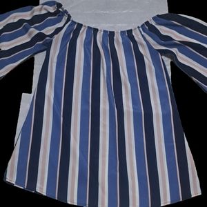 Bell Sleeve blouse  Striped Pink Blue Black M or L